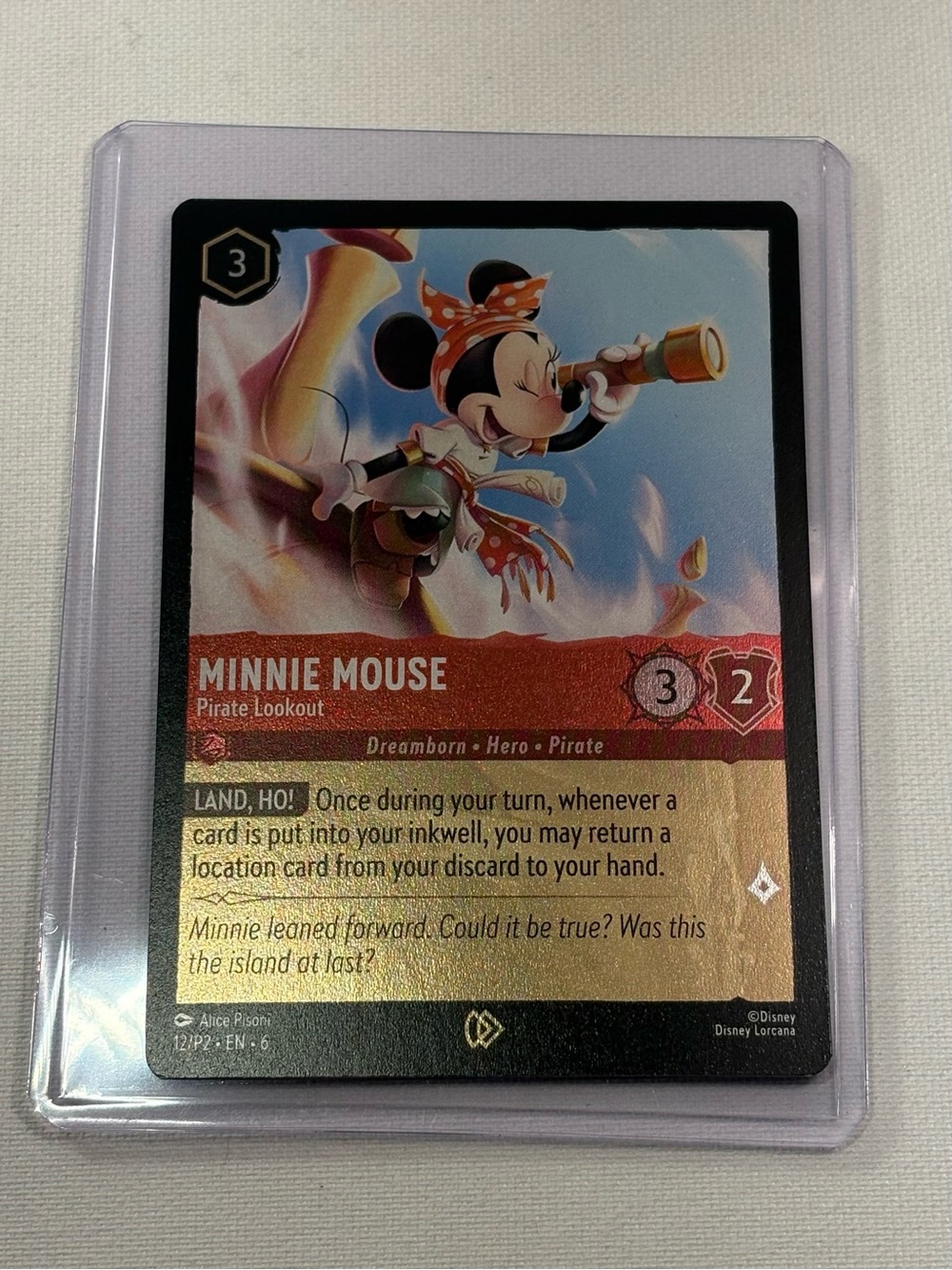 DISNEY LORCANA MINNIE MOUSE PIRATE LOOKOUT - 12/P2 COLD FOIL CARD EB GAMES PROMO